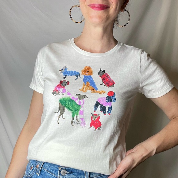 J Crew winter dogs Collector tee t-shirt ivory short sleeve dog graphic BL301 S - Picture 13 of 17